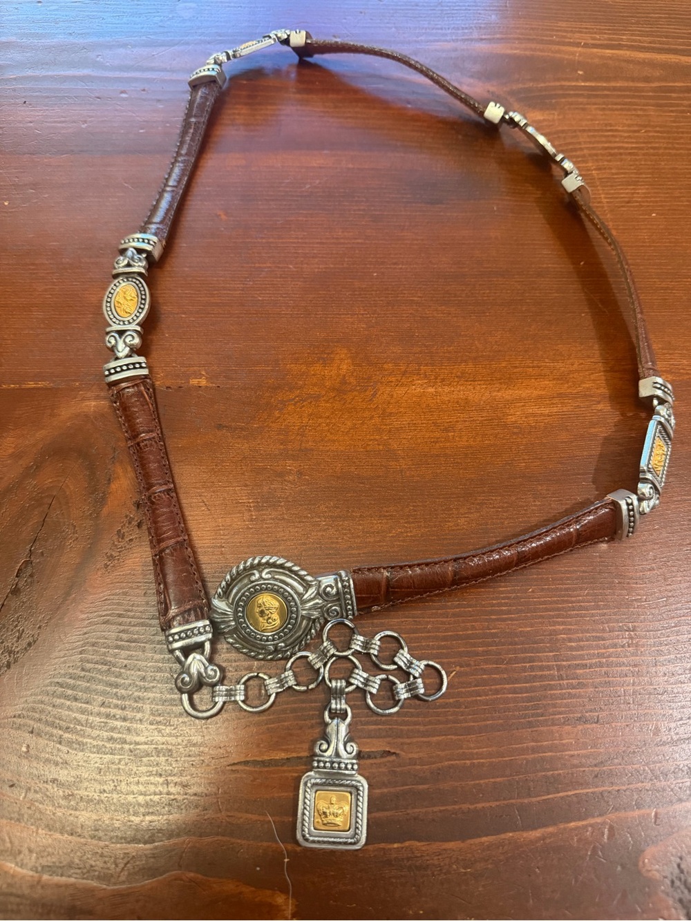 1996 Branded metal and leather accent belt